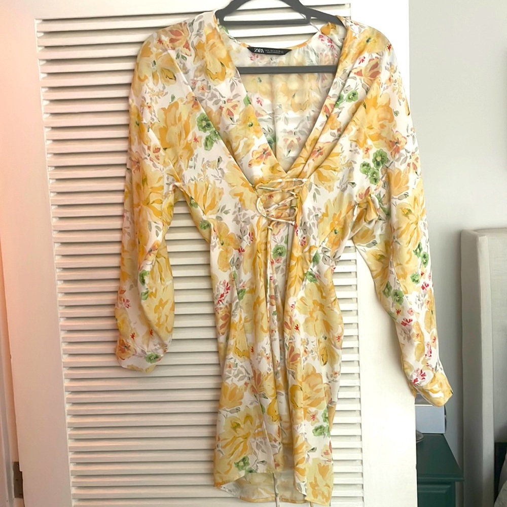 Zara floral long sleeve mini dress